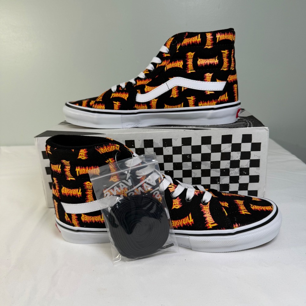 New Vans x Thrasher Sk8-Hi Skate Shoes Black‎ Multi Flame Men's 11 VN0A5FCCBML